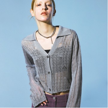 韓國PRENDA - PUNCHING NET KNIT CARDIGAN GRAY